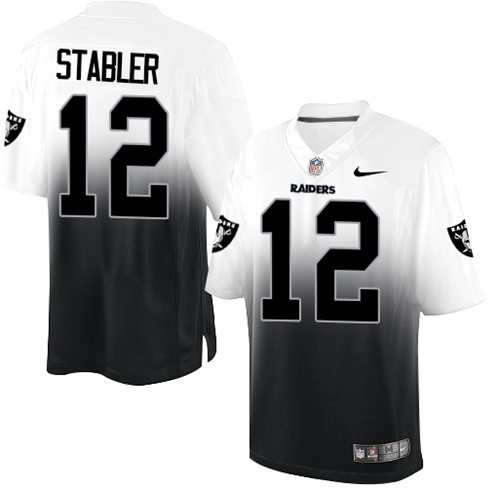 Nike Raiders #12 Kenny Stabler White/Black Men's Stitched NFL Elite Fadeaway Fashion Jersey - Click Image to Close